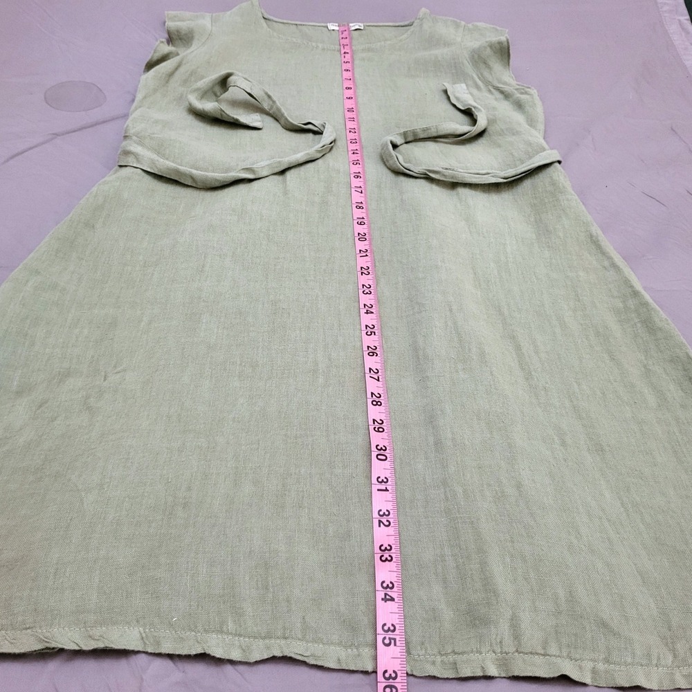 Terzo Millennio of Italy Sage Green 100% Linen Belted Flutter Sleeve Sundress M - Picture 7 of 7